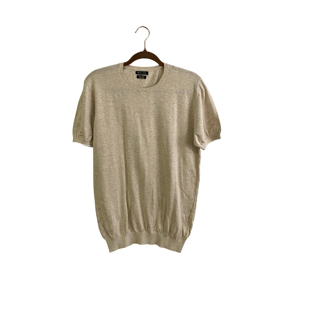 Massimo Dutti Extrafine Cotton Knit Short Sleeve Sweater Beige Women's